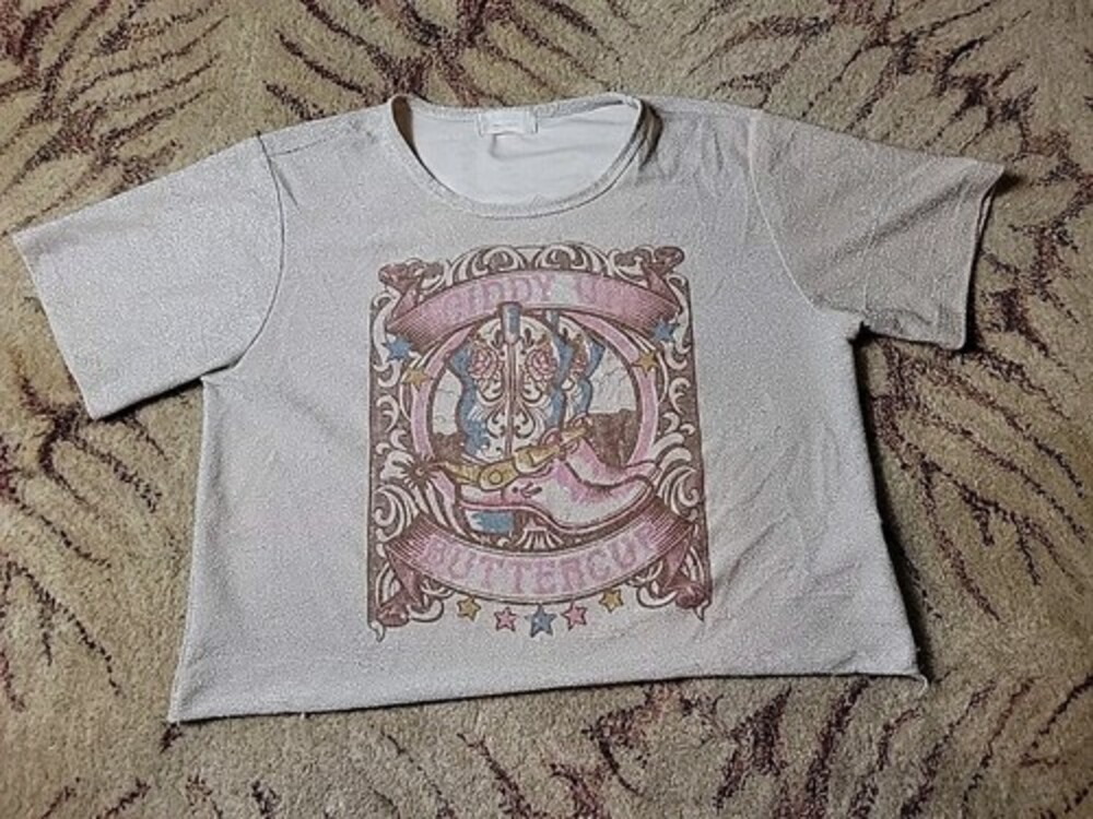 Altar'd State cropped cowboy Boots Shirt Small Western Giddy Up Buttercup